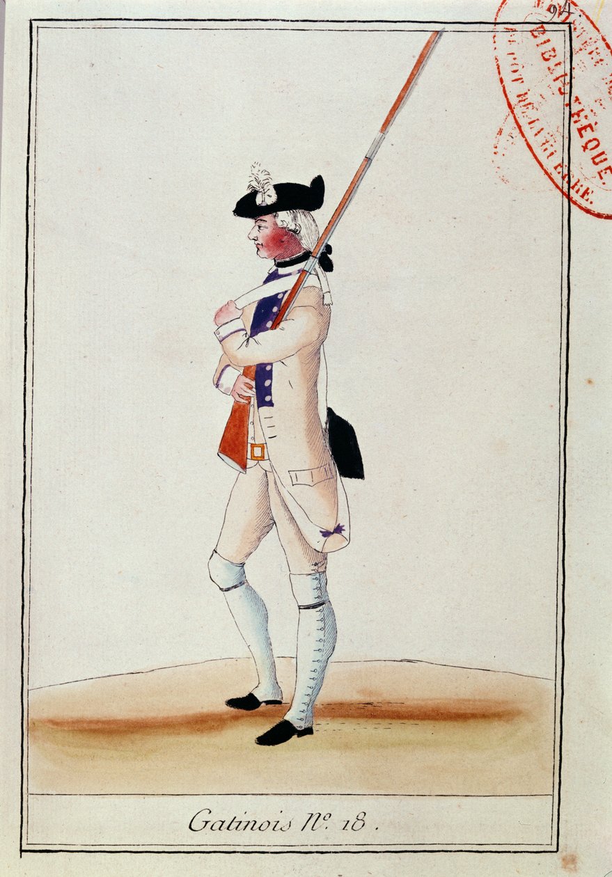 Soldat fra Grenadier Gatinois-regimentet, ca. 1780 av French School