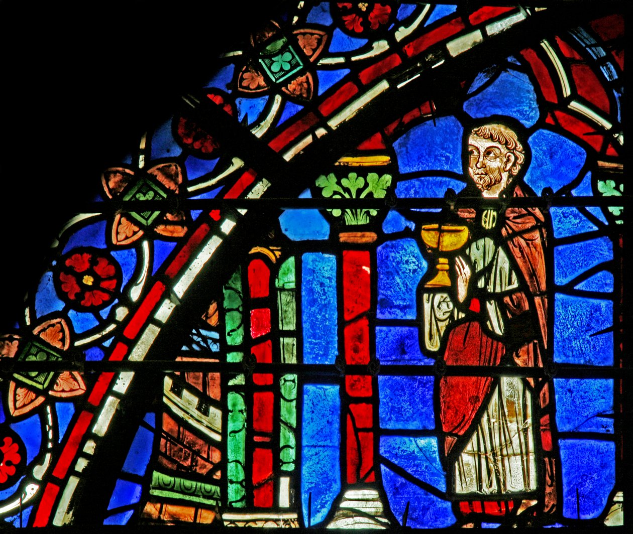 St Cheron-vindu: prest med kalk (w15) av French School