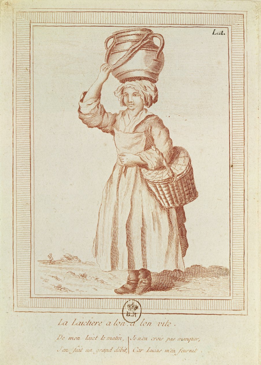 The Milkmaid (gravering) av French School