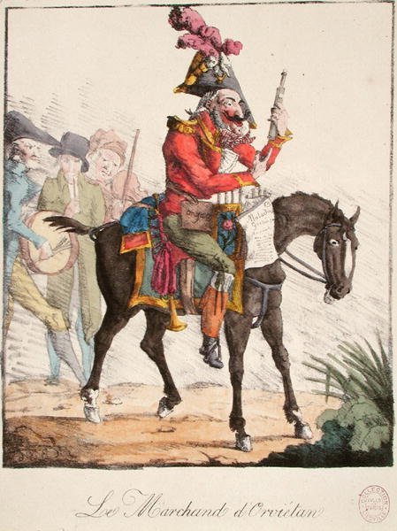 The Orvietan Seller, ca. 1816 (farget gravering) av French School