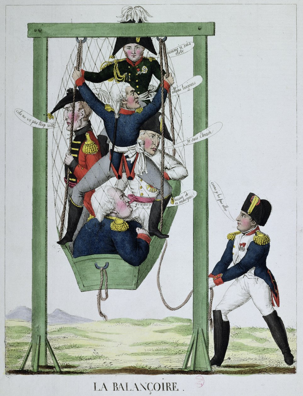 The Swing, karikatur av Napoleon (1769-1821), ca. 1814 av French School