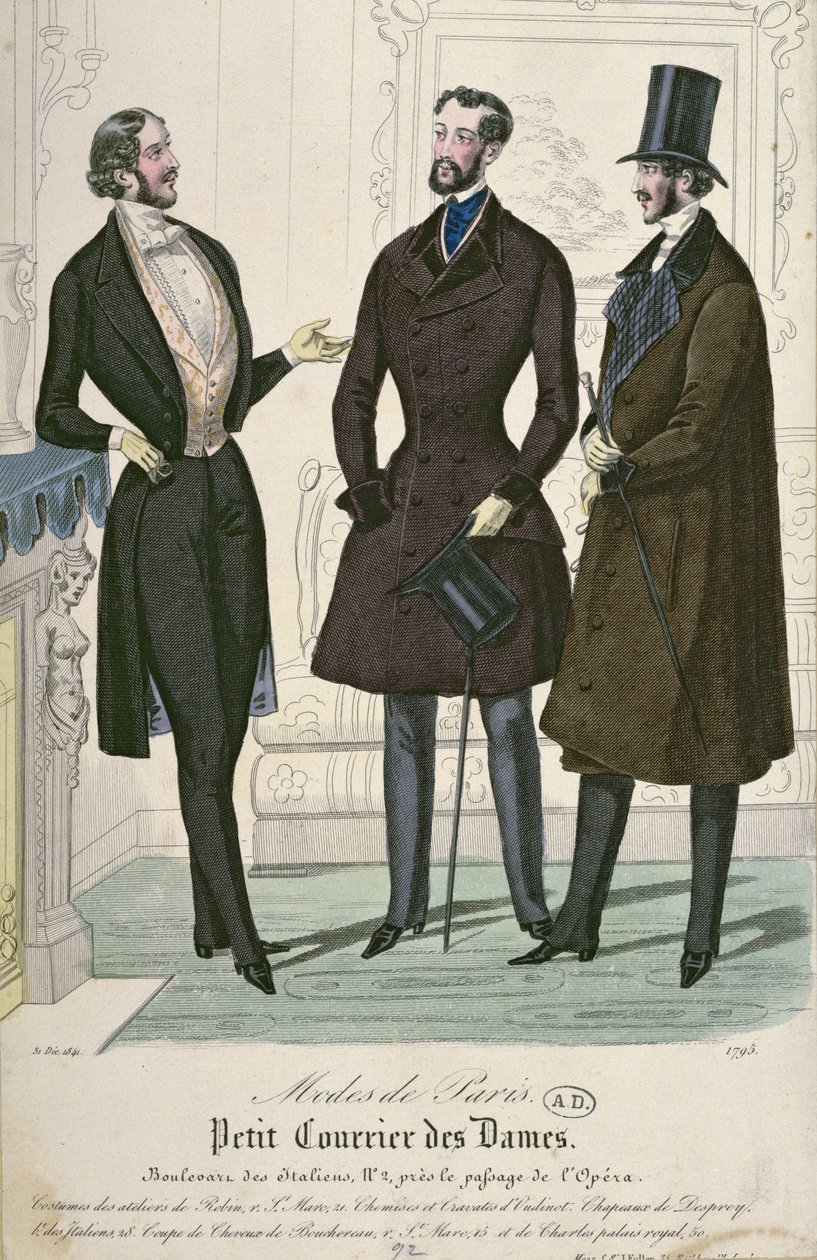 Three Elegant Young Men, 1841 (fargegravering) av French School