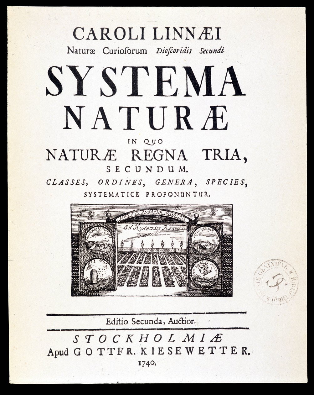 Tittelside "" Naturlige systemer"" av Linné av French School
