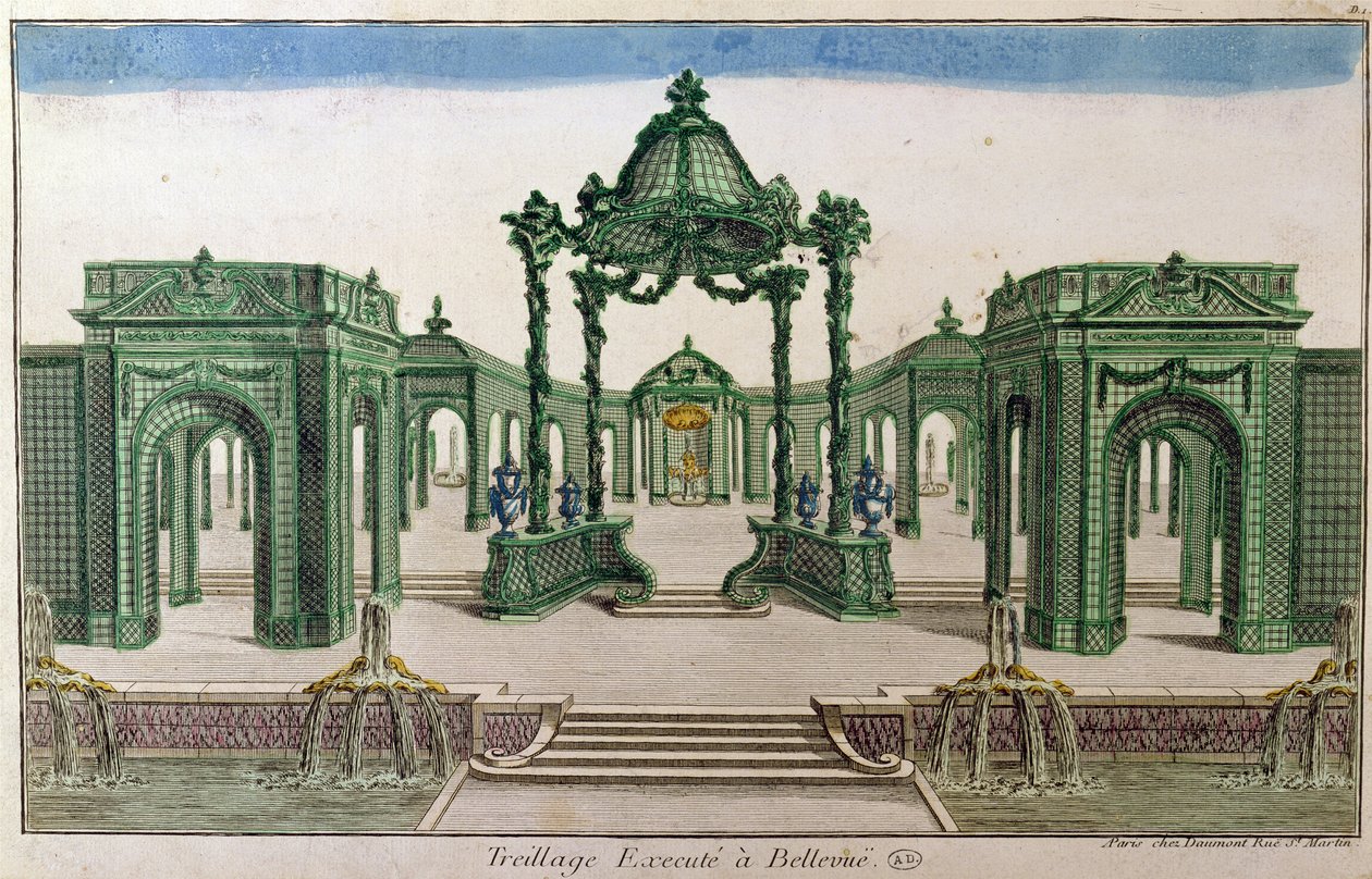 Trellis Archway henrettet ved Bellevue (fargegravering) av French School
