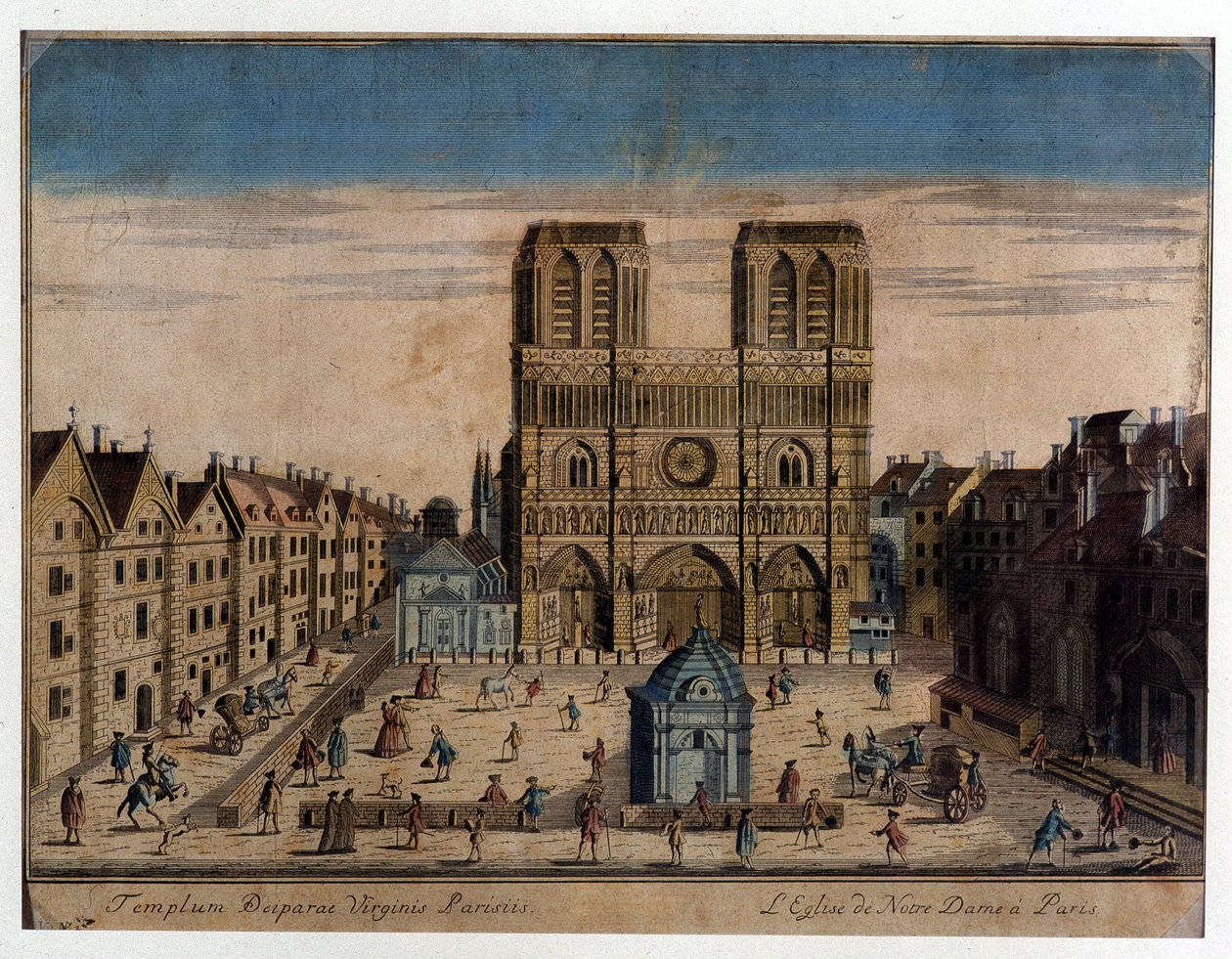 Utsikt over Notre Dame i Paris av French School