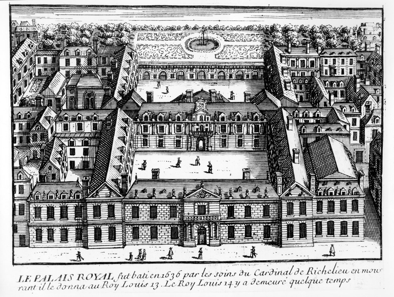Utsikt over Palais-Cardinal (fremtidige Palais-Royal), ca. 1641 av French School
