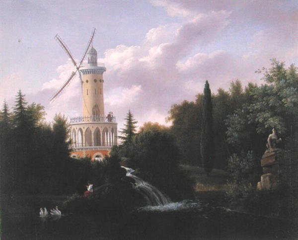 Vindmølle ved Folie-Beaujon i Paris, ca. 1830 av French School