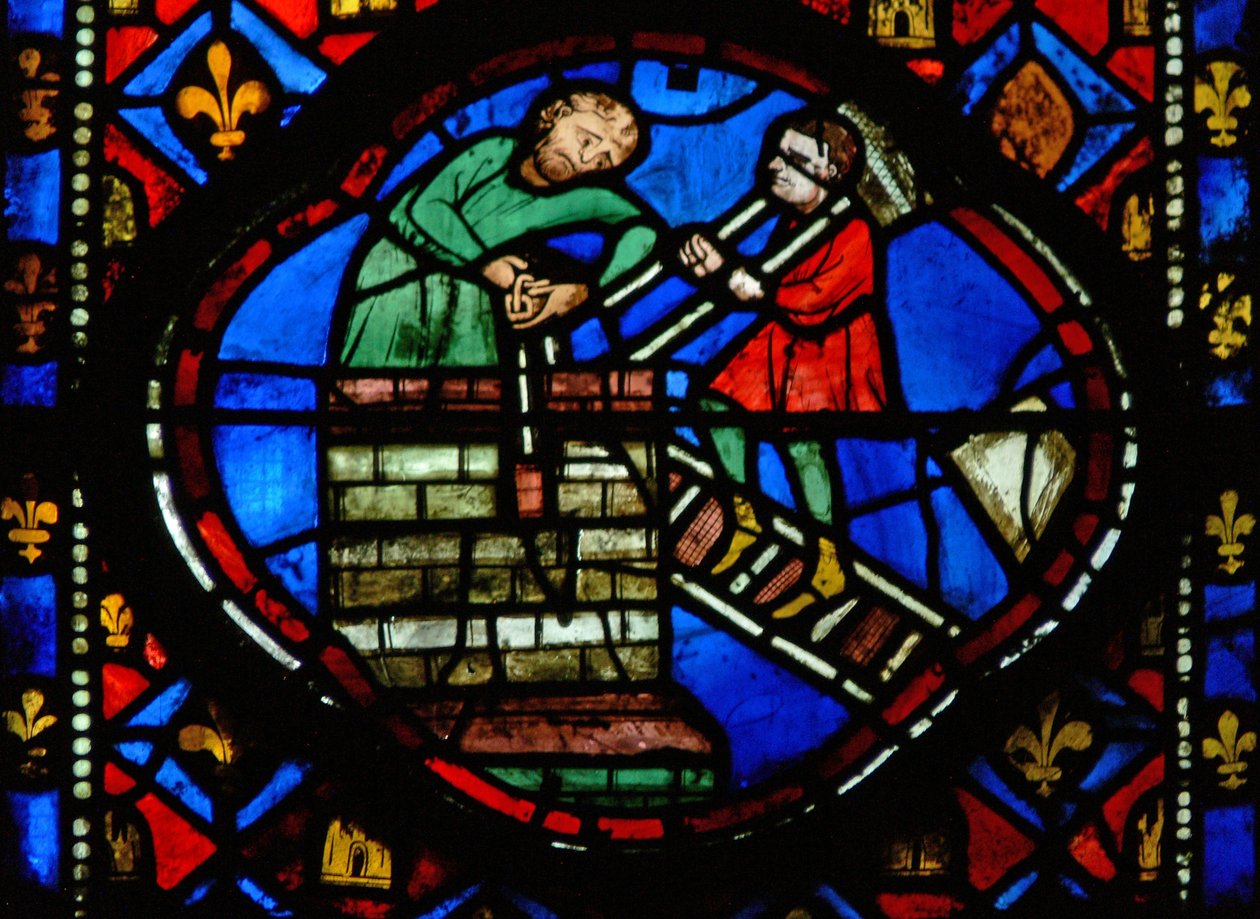 Vindu Ew-R som viser Theophilus bygger en kirke av French School