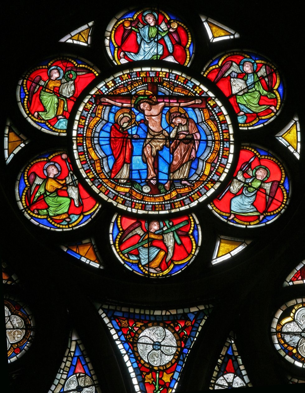 Vindu w15 som viser korsfestelsen (for det meste moderne) av French School