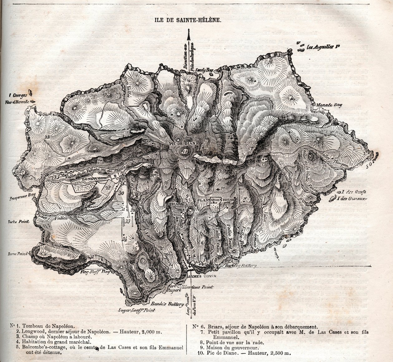 kart over Saint Helena-øya, gravering av French School