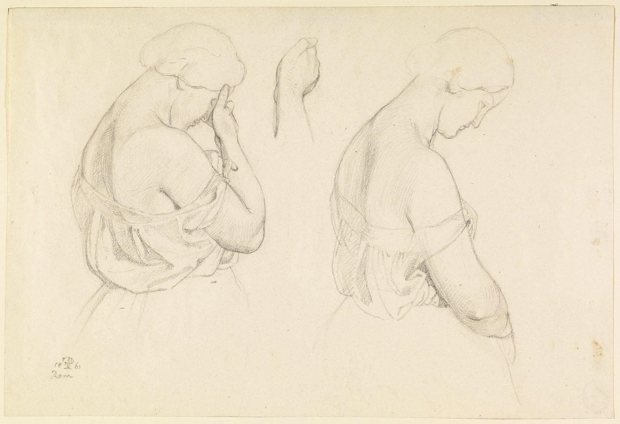 To kvinnelige figurer i halv lengde og en studie av en hånd av Friedrich Preller the Elder