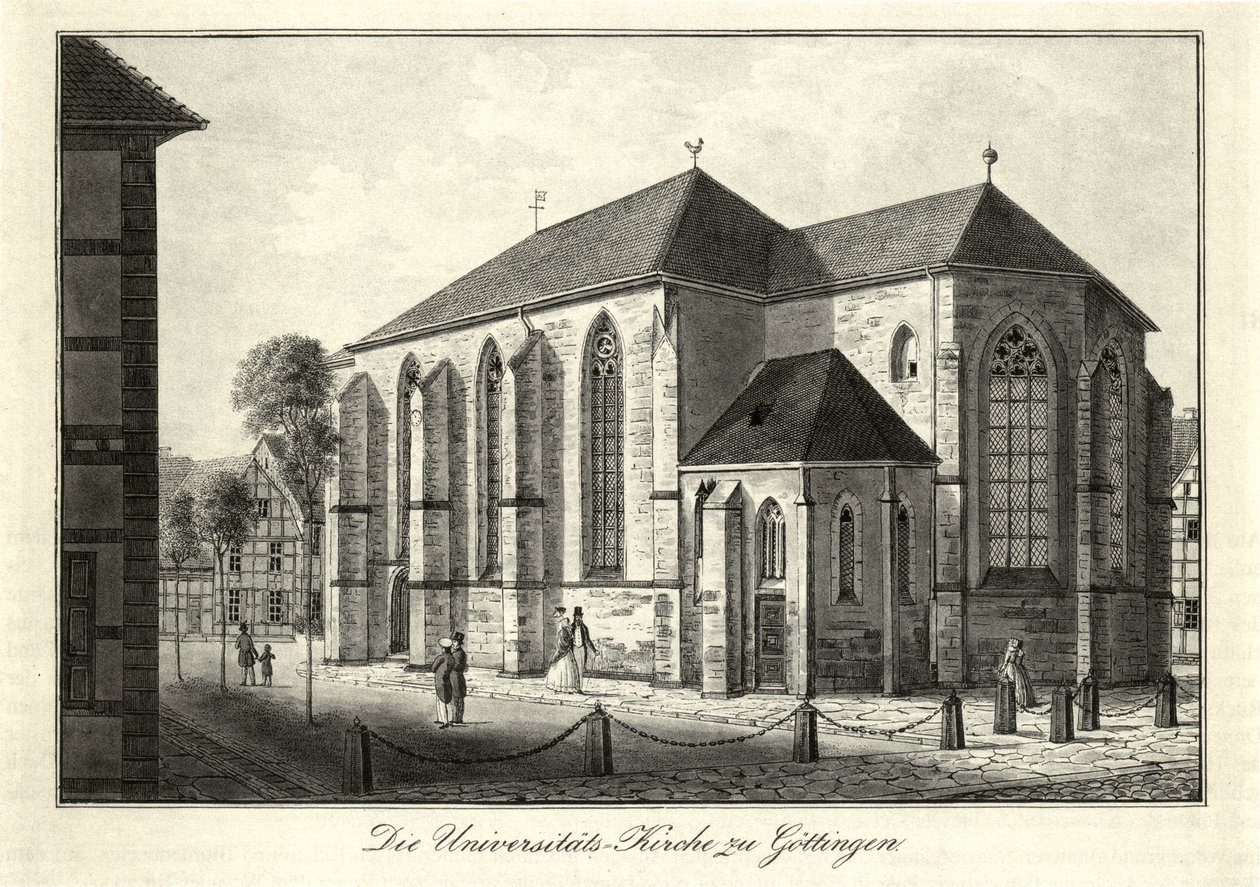 Utsikt over Niolaikirche og Nikolaikirchhof i Göttingen fra sørøst, brukt som universitetskirke siden 1822. av Friedrich Besemann