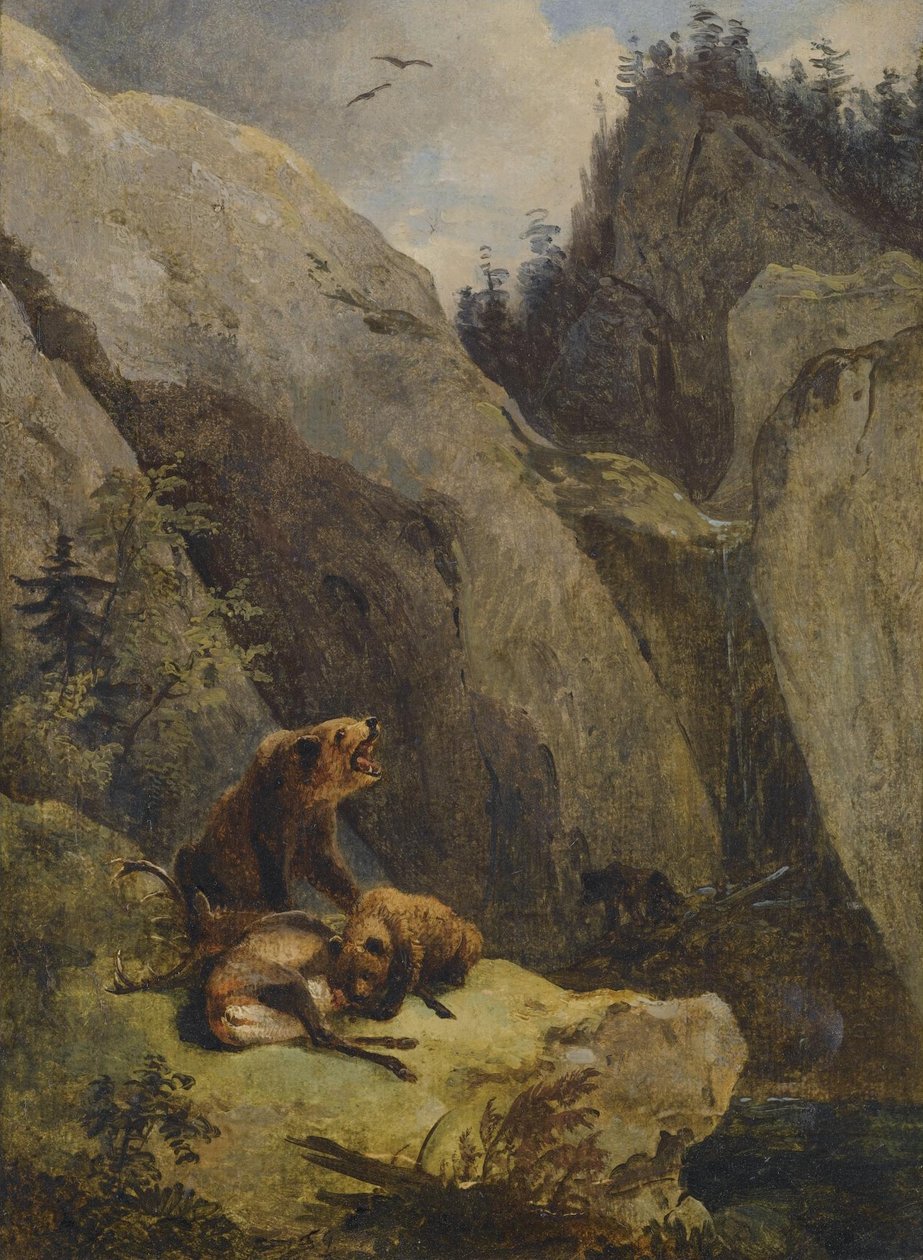 Bjørner skar opp et rådyr av Friedrich Gauermann