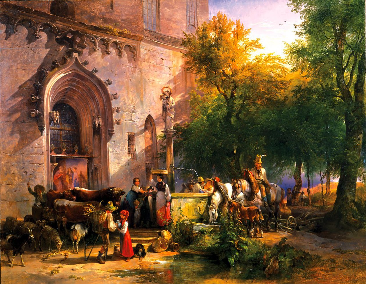 Ved klosterfontenen, 1836 av Friedrich August Matthias Gauermann