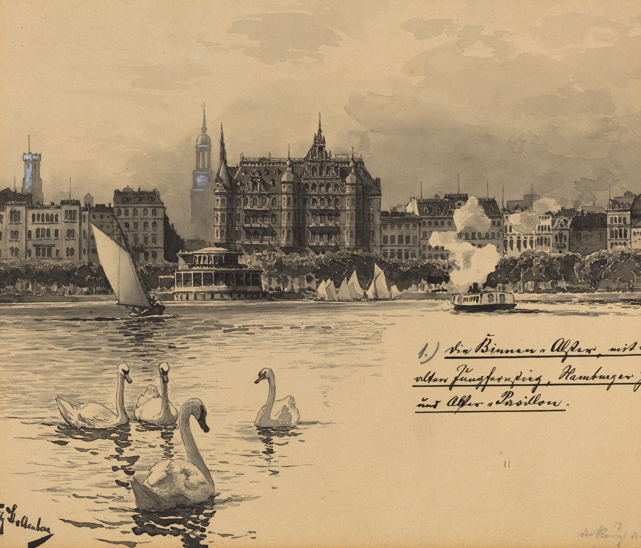 Binnenalster med Jungfernstieg av Fritz Stoltenberg
