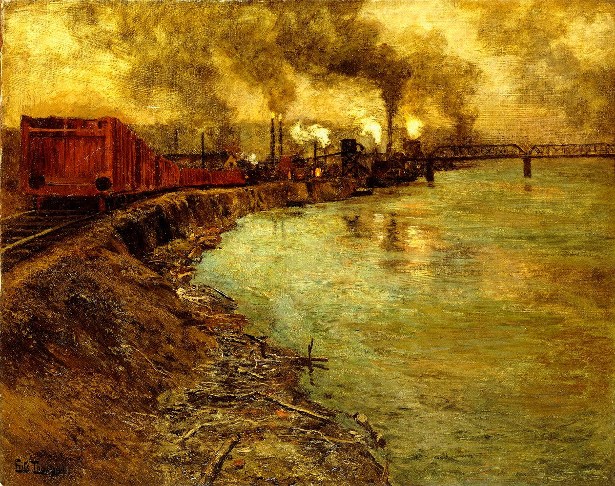 Godstog, skumring, av Frits Thaulow