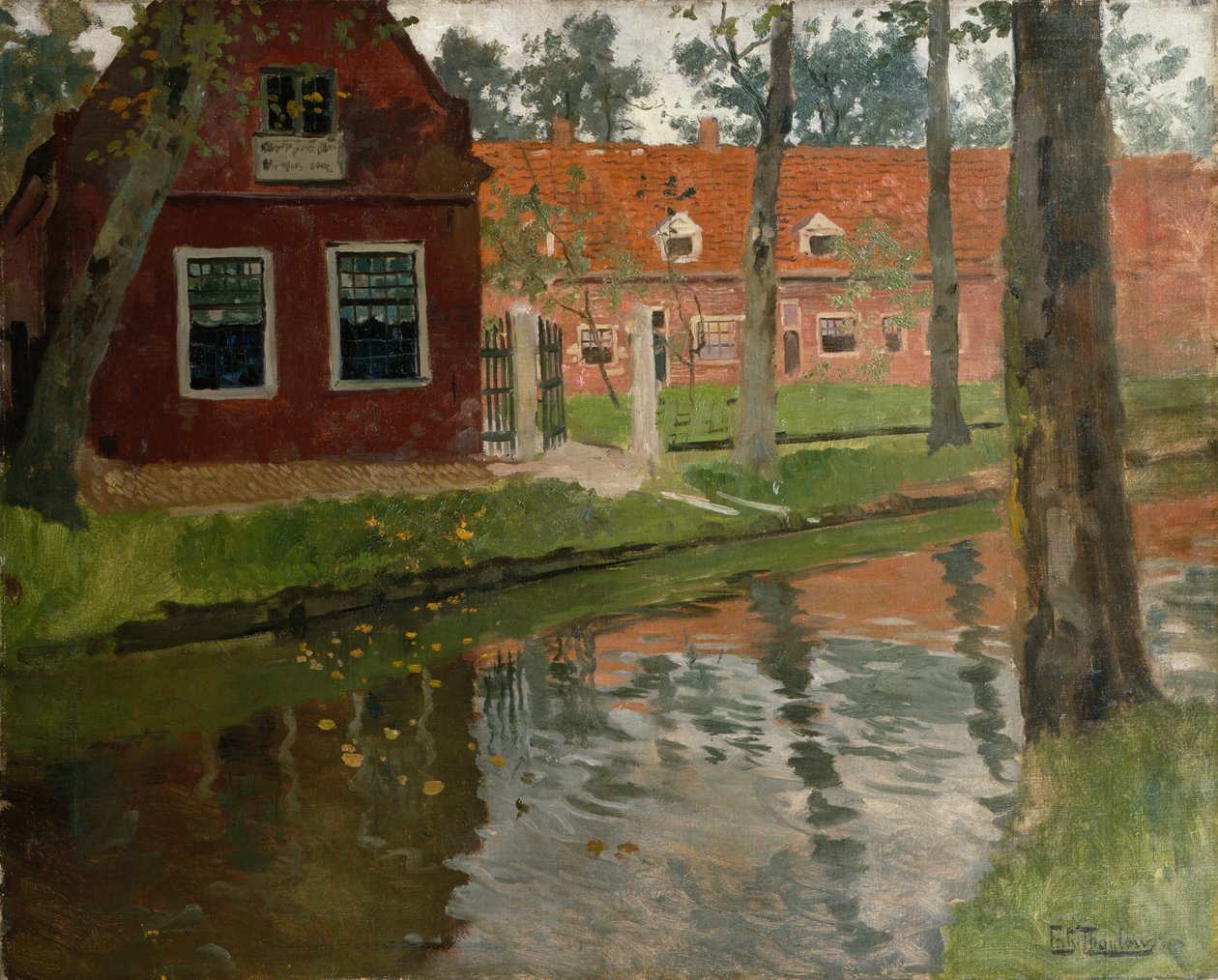 Fra Vollendam, rødt hus, vann av Fritz Thaulow