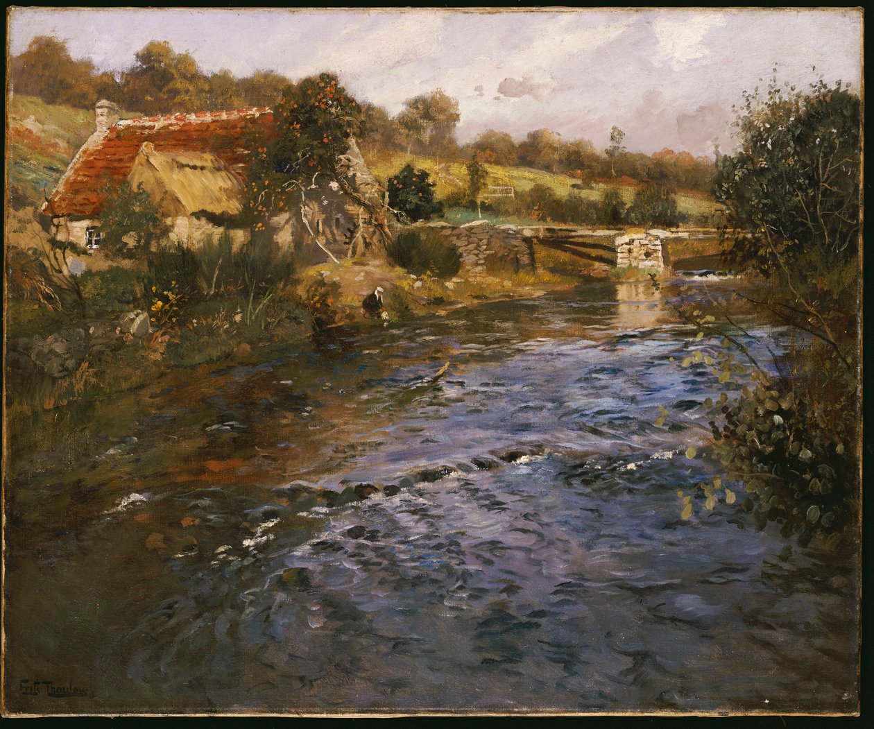 Elvelandskap med en vaskekone av Frits Thaulow