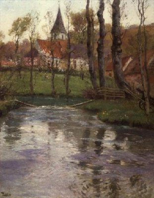 Den gamle kirken ved elven av Fritz Thaulow