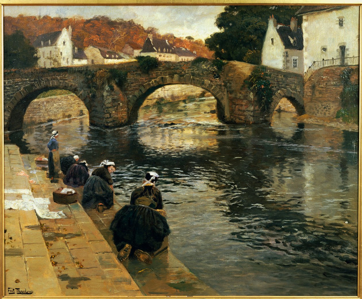 Vaskedamer om morgenen på Quimperle av Frits Thaulow