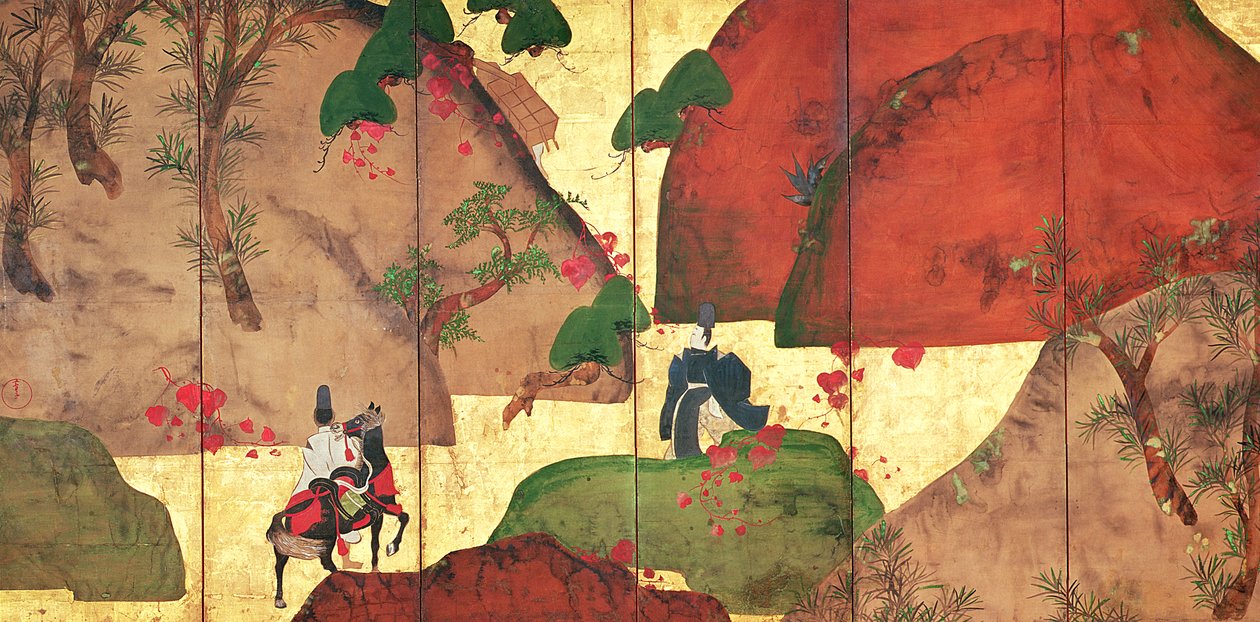 The Narrow Road of Ivy (penn og blekk, farge og gullpapir på panel) av Fukae Roshu