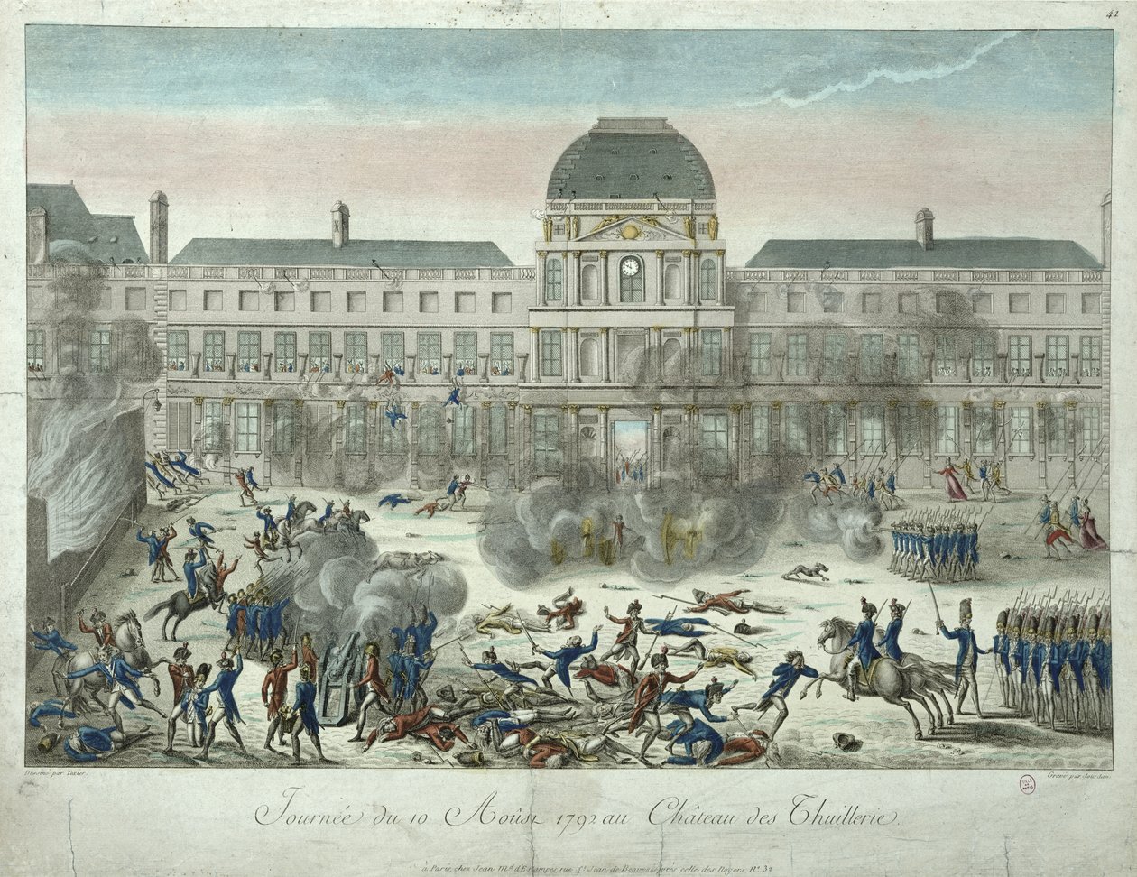 Chateau des Tuileries, 10. august 1792, gravert av Jourdan av G. Texier