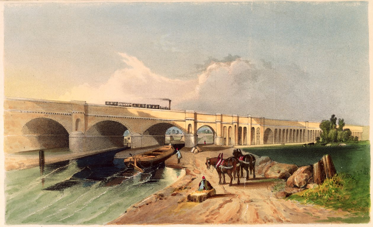 Utsikt over Greenwich Railway Viaduct ved Deptford, 1836 av G.F. Bragg