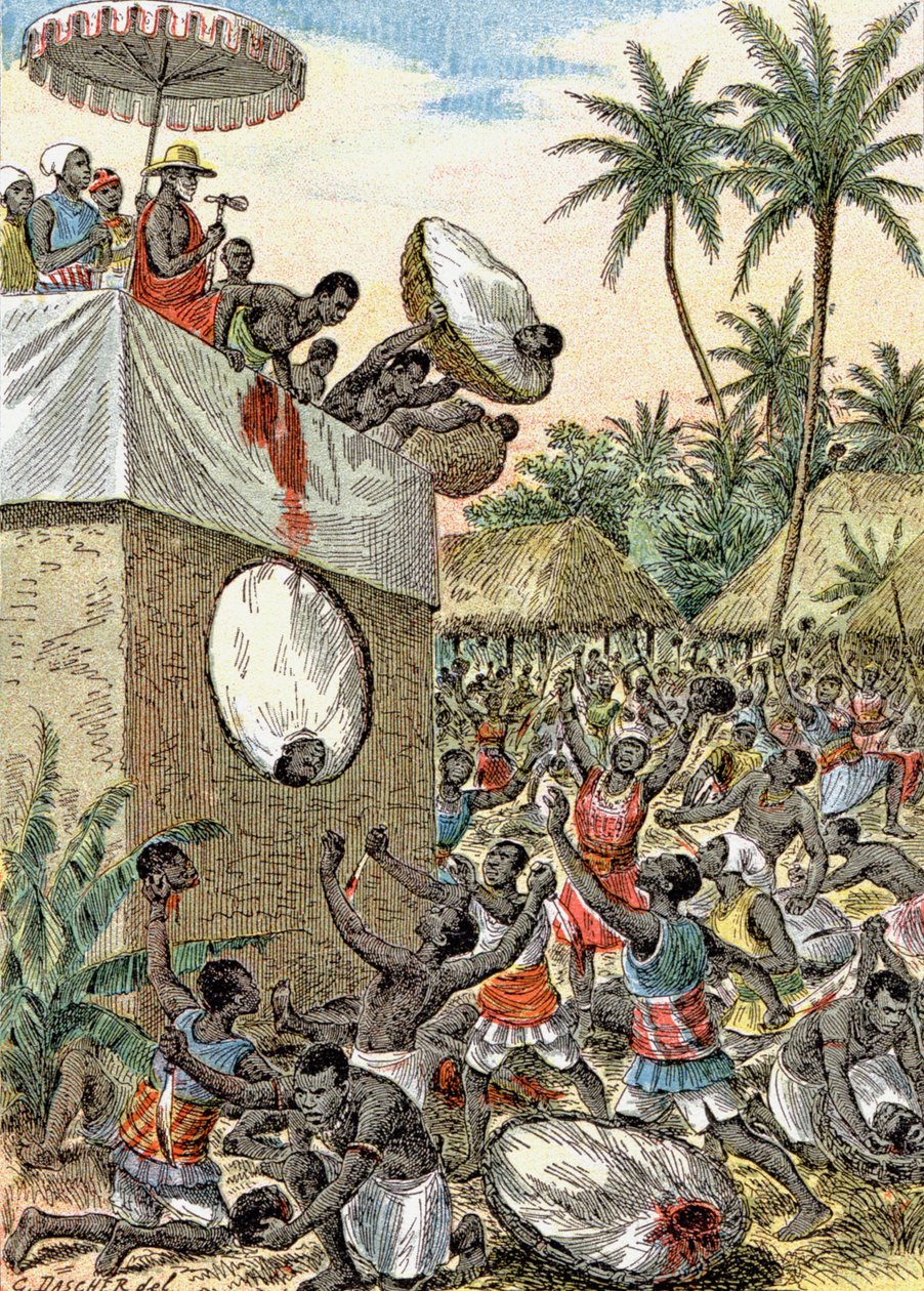 Menneskeofringer i Afrika, ca. 1900 (illustrasjon) av G. Dascher