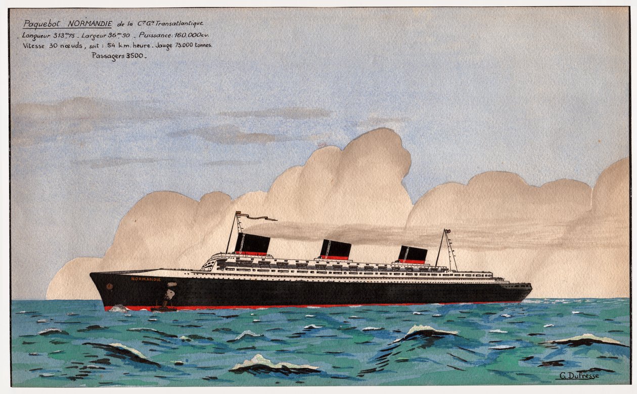 Linjeskipet Normandie. ca. 1935 (gouache) av G. Dufresse