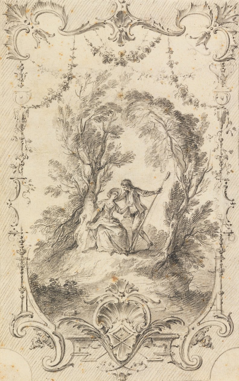 Eagar Shepherd (forberedende tegning til plate 247 i LOeuvre gravé de Watteau, 1739) av Gabriel Huquier