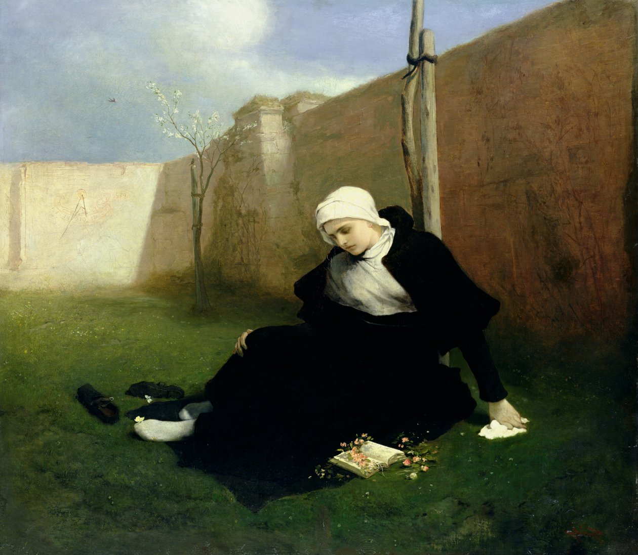 Nonnen i klosterhagen, 1869 av Gabriel Max