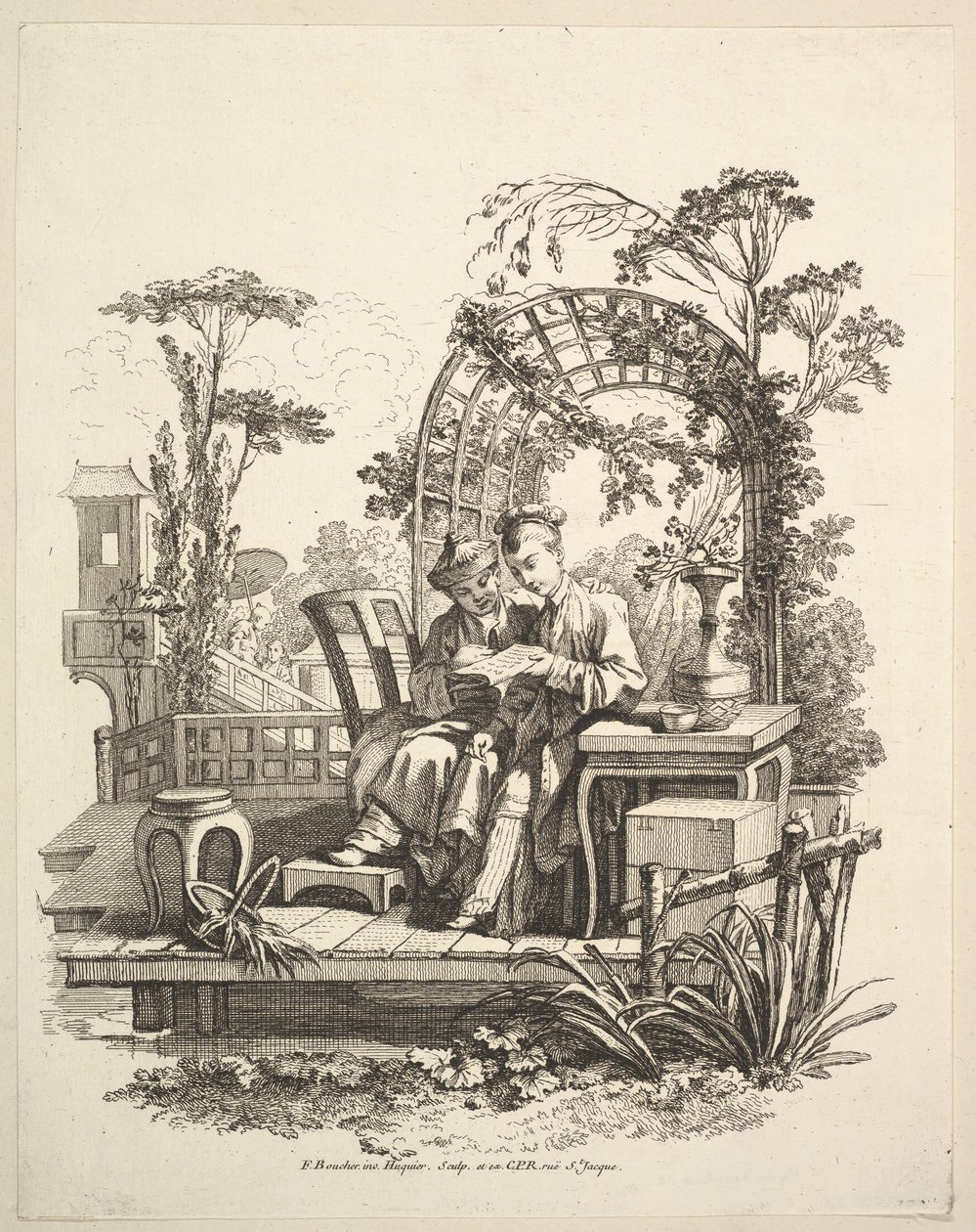 Mann og kvinne som leser, ca. 1742. av Gabriel Huquier