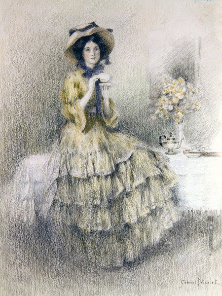 Ettermiddagste (farget kritt på papir) av Gabriel Nicolet