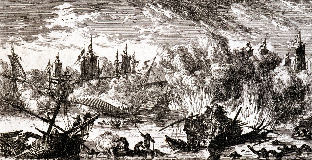 Sjøslag - gravering av Gabriel Perelle