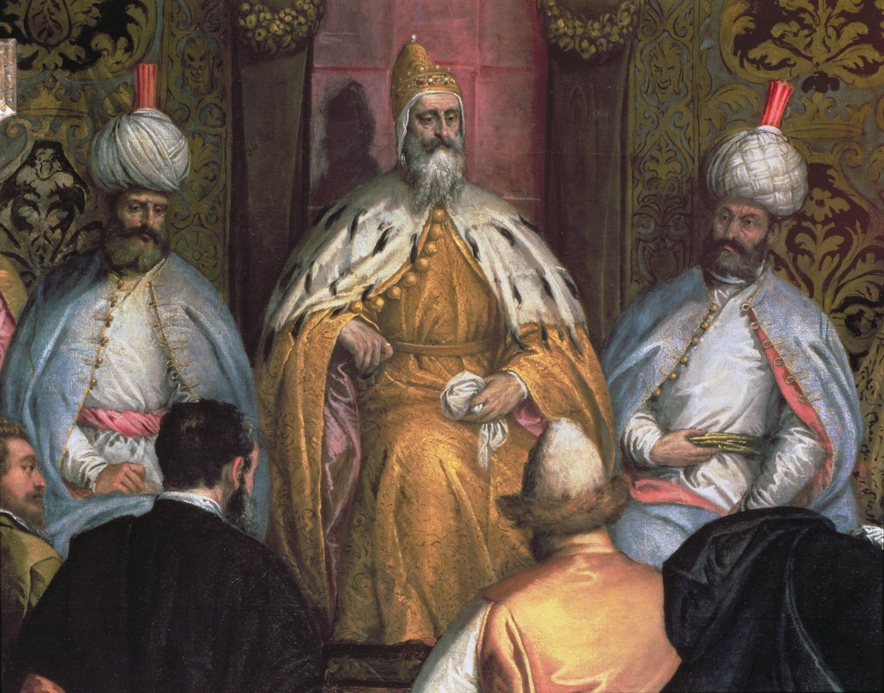 Doge Marino Grimani (styrt 1595-1605) mottar Persias ambassadør (detalj) av Gabriele Caliari