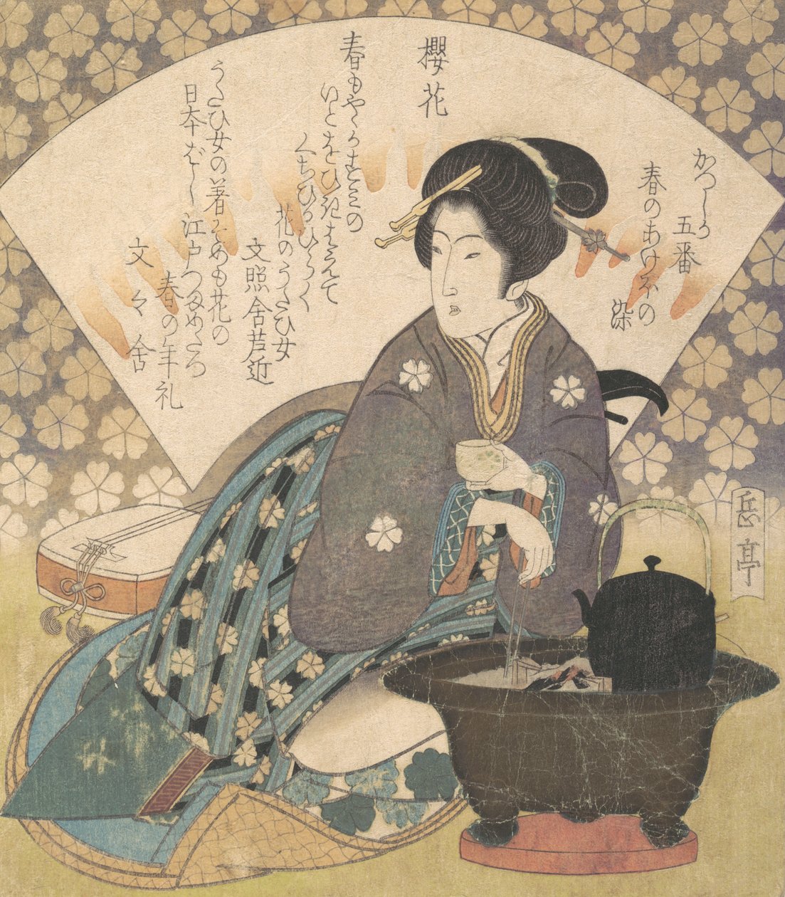 Courtesan som drikker te, ca. 1830. av Gakutei