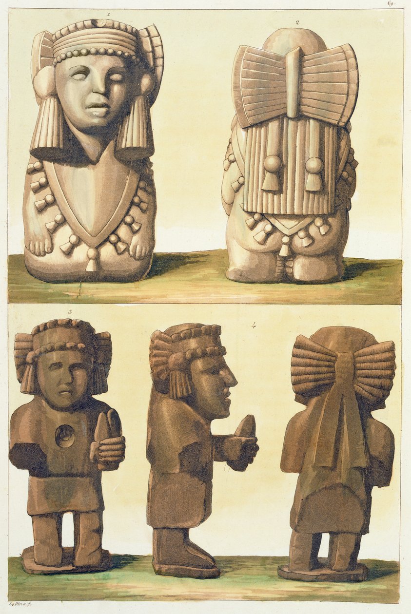 Aztec Idols, Mexico (fargelitografi) av Gallo Gallina