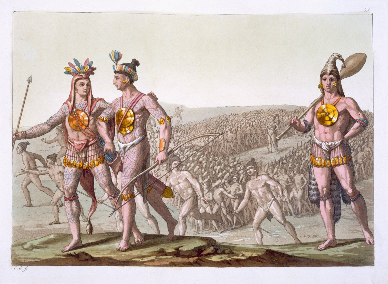 Chief Outina, Enemy of Saturiba, Walks Among his Followers, plate 58 fra 