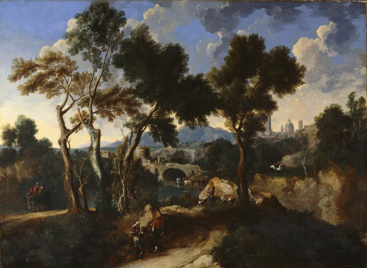 Landskap med landsbyboere, ca.1640 av Gaspard and Miel, Jan van Dughet