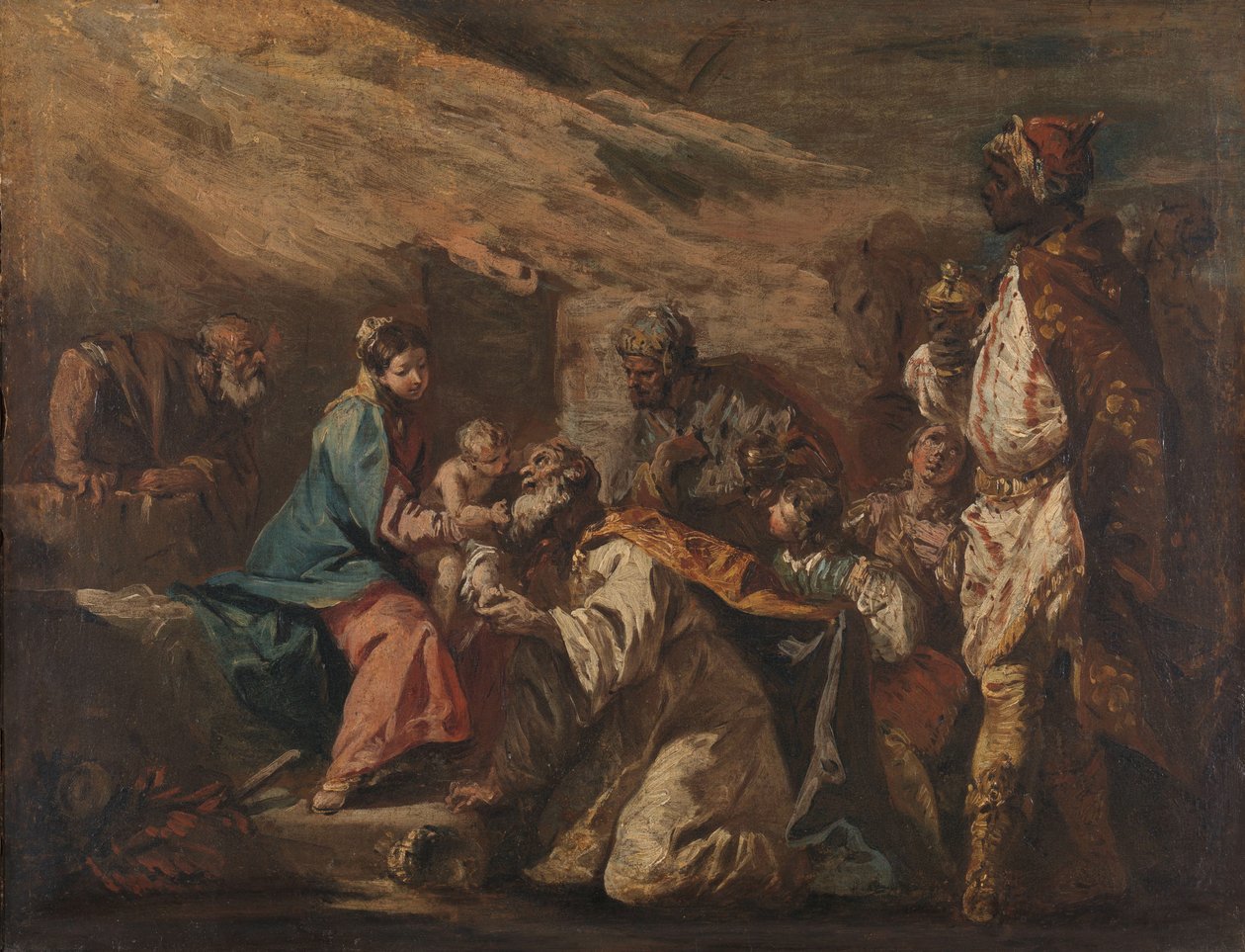 Tilbedelse av magiene av Gasparo Diziani (attributed to)