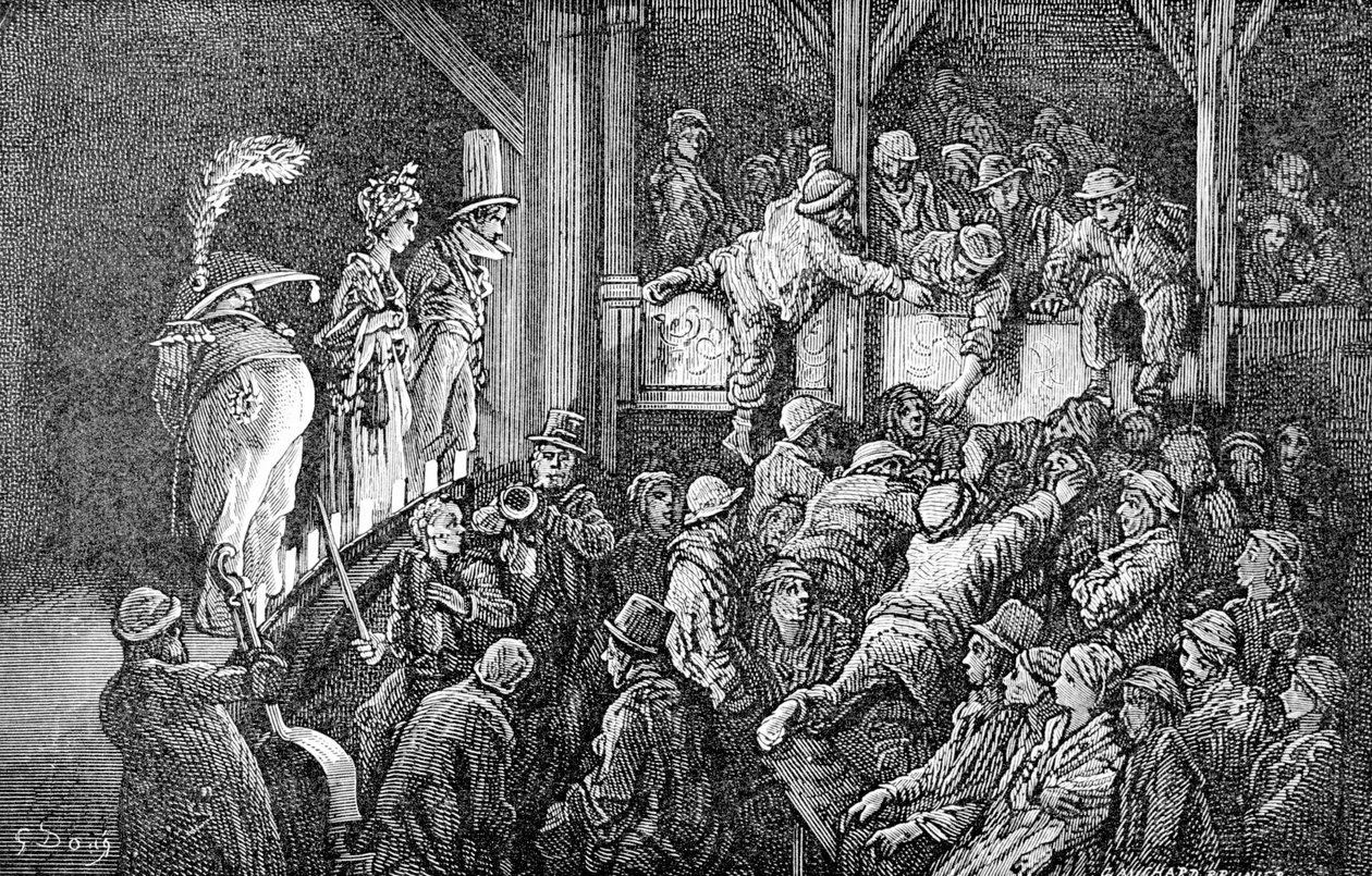 'The Penny Gaff', 1872 av Gauchard Brunier