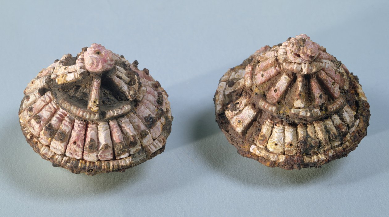 Bosser fra et hestebitt, fra Chalons-sur-Marne, Tene I (475-300 f.Kr.) (metall og koraller) av Gaulish