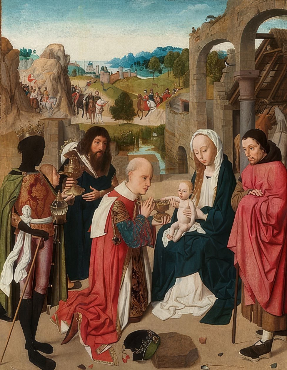 Tilbedelse av magiene. Rundt 1480-85 av Geertgen Tot sint Jans