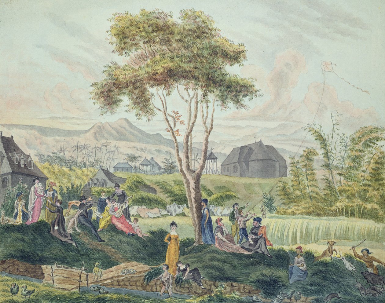 Familiefest på Saint-Benoit, Ile de la Reunion, august 1813 av Genevieve Sophie Marie Adele Patu de Rosemont