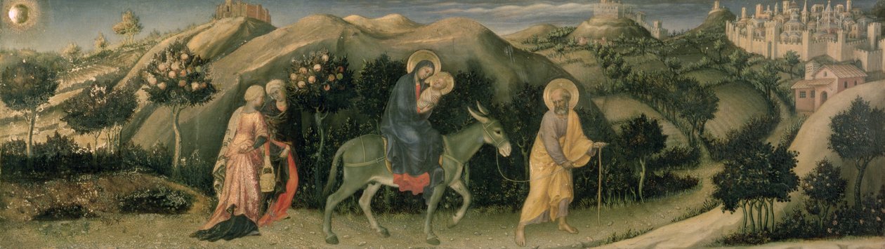 Tilbedelse av Magi-altertavlen, sentral predella Flight into Egypt, 1423 (tempera på panel) av Gentile da Fabriano