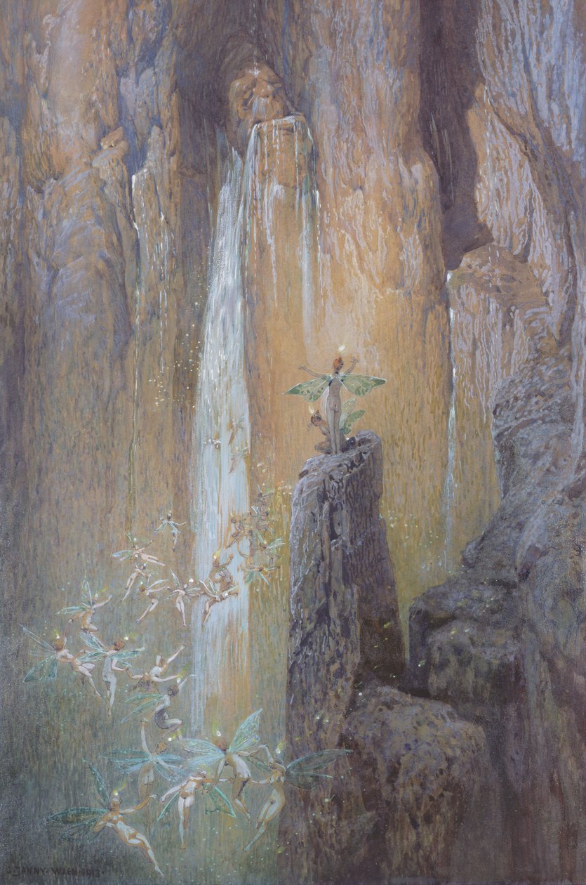 Feer som danser ved en foss, 1913 av Georg Janny