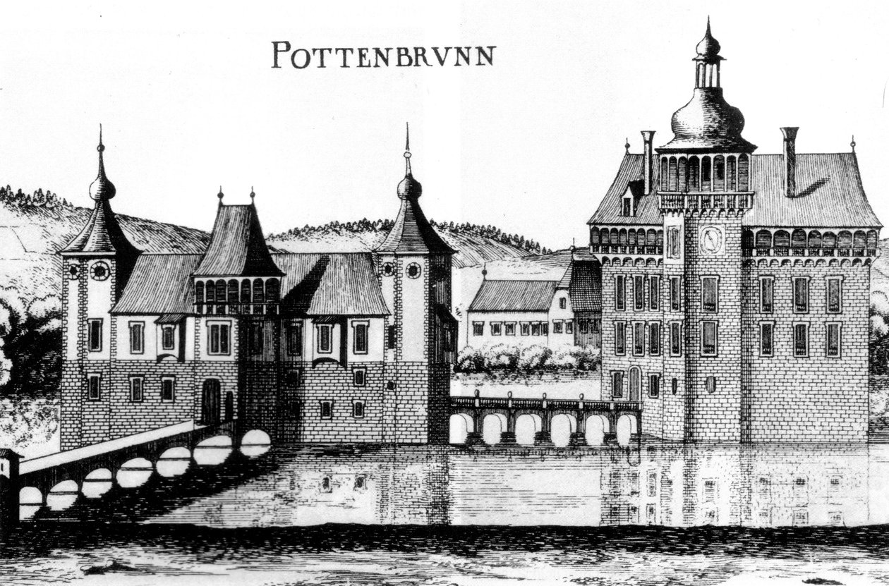 Pottenbrunn slott i en gravering av Georg Matthäus Vischer fra 1672 av Georg Matthaus Vischer