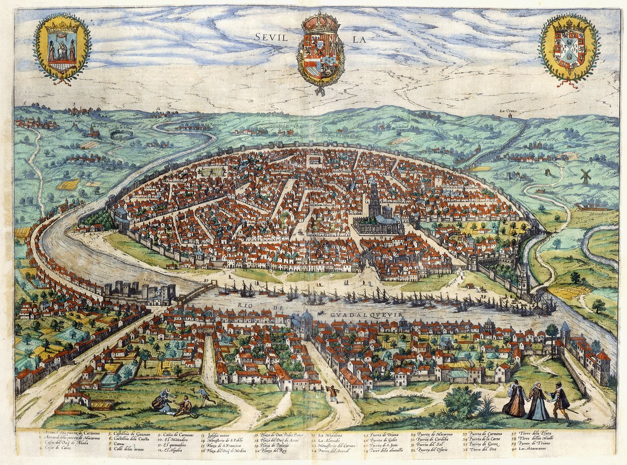 Plan og utsikt over Sevilla, 1579-1590 av Georg Braun