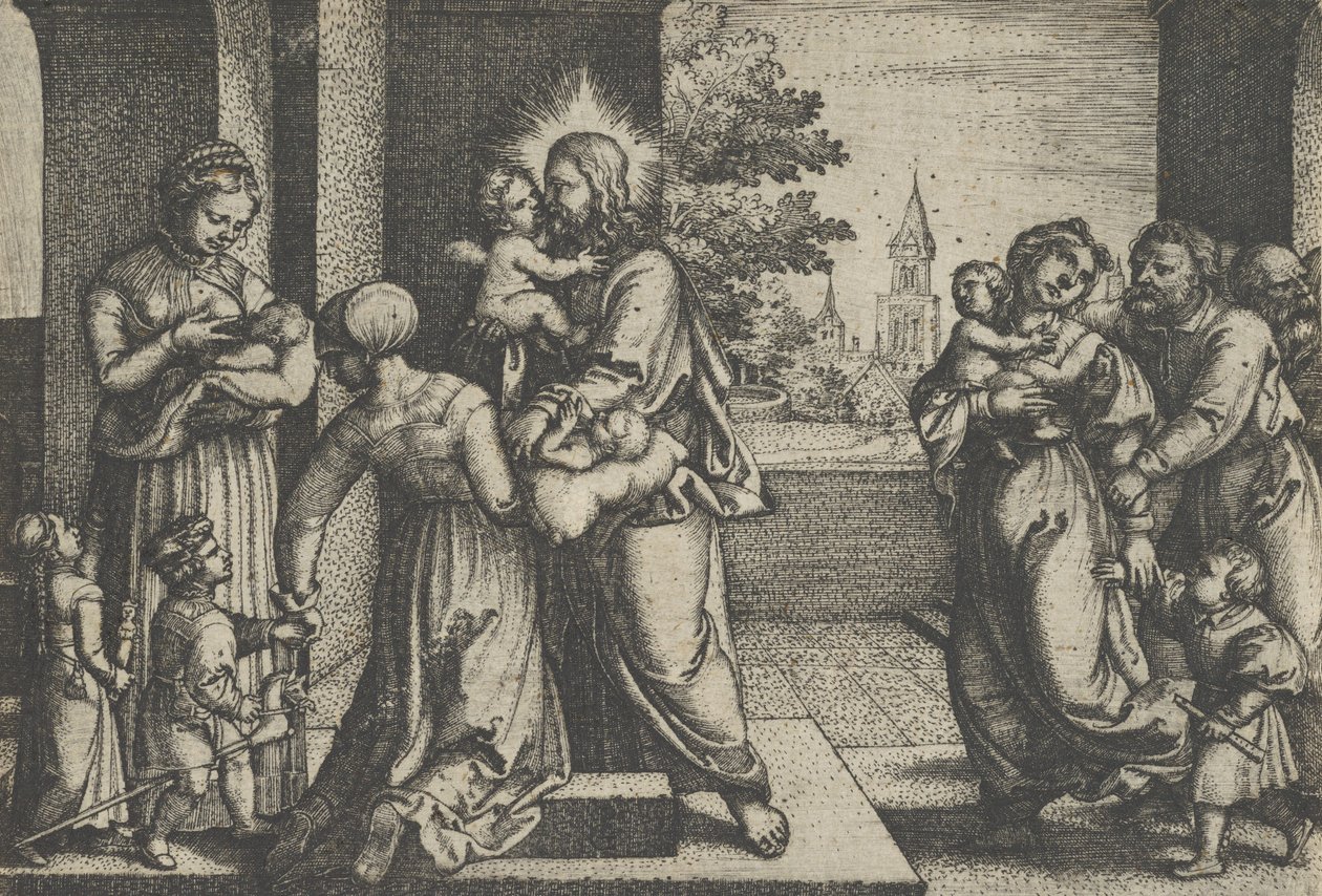Kristus og barna. av Georg Pencz