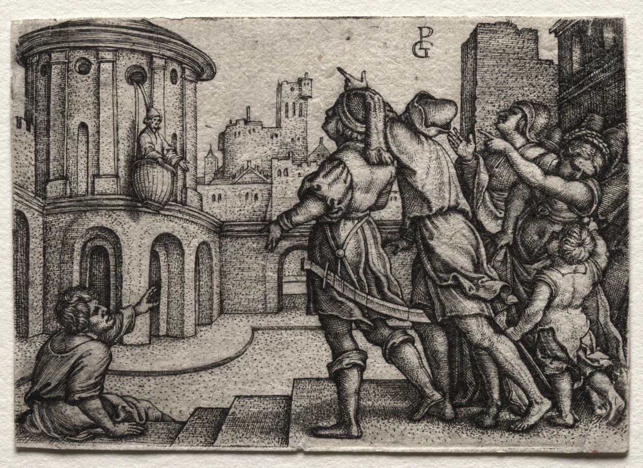 Virgil henger i en kurv, ca. 1541-42. av Georg Pencz